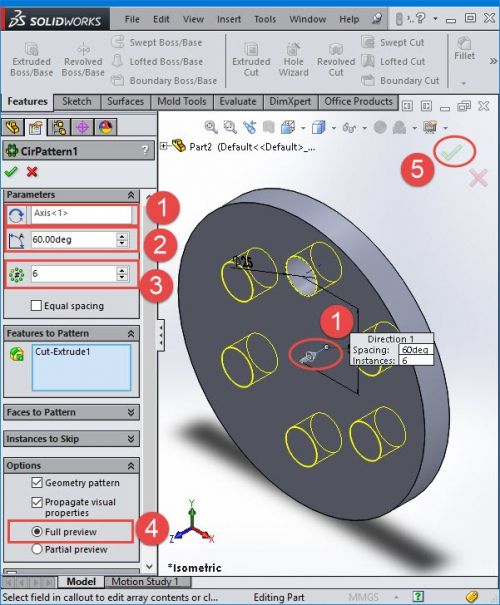 آموزش ایجاد Circular Pattern در سالیدورک